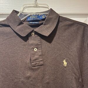 Ralph Lauren Men’s Polo Shirt - Dark Brown with Cream Logo